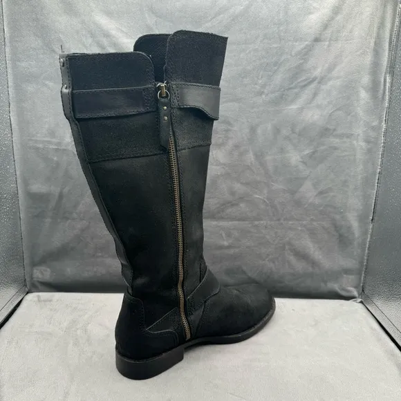 UGG Australia Dayle‎ Women’s Distressed Black Leather Tall Motorcycle Boots Sz 8