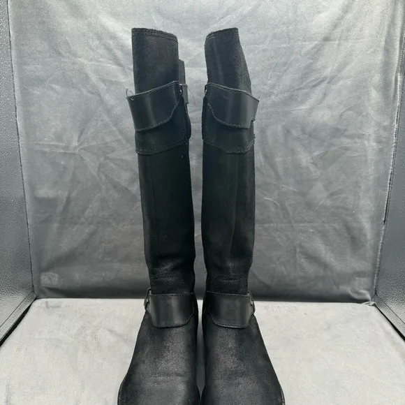 UGG Australia Dayle‎ Women’s Distressed Black Leather Tall Motorcycle Boots Sz 8
