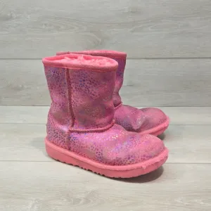 Ugg Australia Girls Pink Ankle Leather Sheepskin Boots Shoes Sz 3