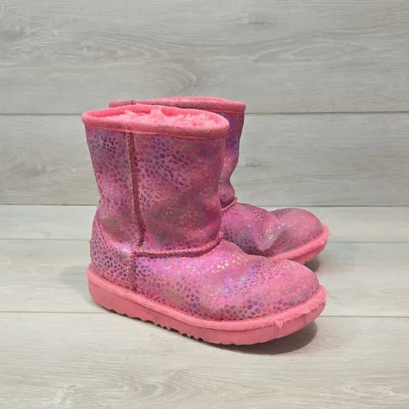 Ugg Australia Girls Pink Ankle Leather Sheepskin Boots Shoes Sz 3