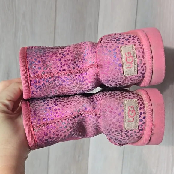 Ugg Australia Girls Pink Ankle Leather Sheepskin Boots Shoes Sz 3
