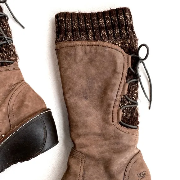 UGG Australia Skylair 1936 Brown Leather Shearling Lined Lace Up Boots Size 7