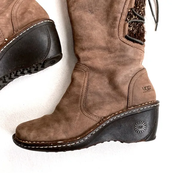UGG Australia Skylair 1936 Brown Leather Shearling Lined Lace Up Boots Size 7