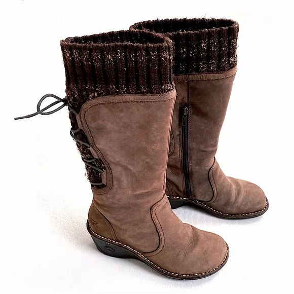 UGG Australia Skylair 1936 Brown Leather Shearling Lined Lace Up Boots Size 7