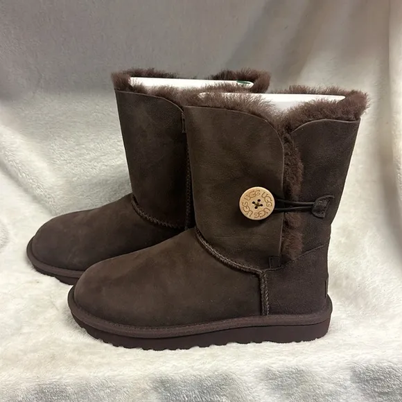 UGG Bailey Button Burnt Cedar and/or Chocolate Shearling Boots
