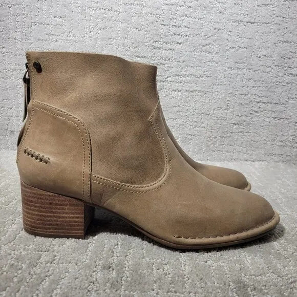 Ugg Bandara Womens Size 10 US Sahara Brown Leather Ankle Back Zip Boots 1098310