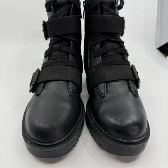 UGG Boots Size 7 Black NOE Motorcycle Biker Moto Leather Double Strap Lace Up