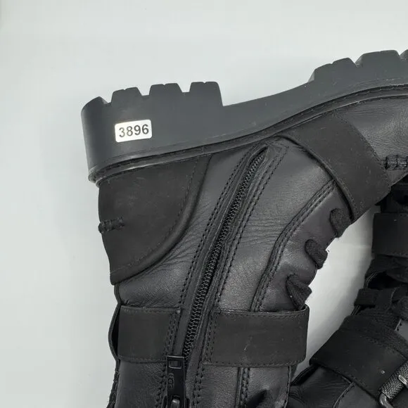UGG Boots Size 7 Black NOE Motorcycle Biker Moto Leather Double Strap Lace Up