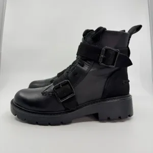 UGG Boots Size 7 Black NOE Motorcycle Biker Moto Leather Double Strap Lace Up