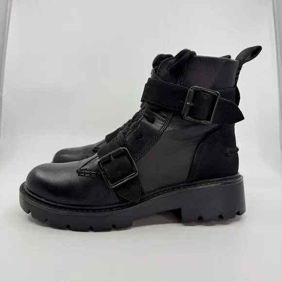 UGG Boots Size 7 Black NOE Motorcycle Biker Moto Leather Double Strap Lace Up