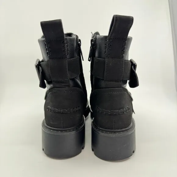 UGG Boots Size 7 Black NOE Motorcycle Biker Moto Leather Double Strap Lace Up