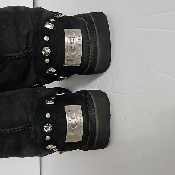 Ugg Bowen Swarovski Crystal Bling Studded Boots sz5  Black Pre-owned