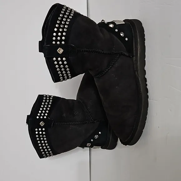 Ugg Bowen Swarovski Crystal Bling Studded Boots sz5  Black Pre-owned