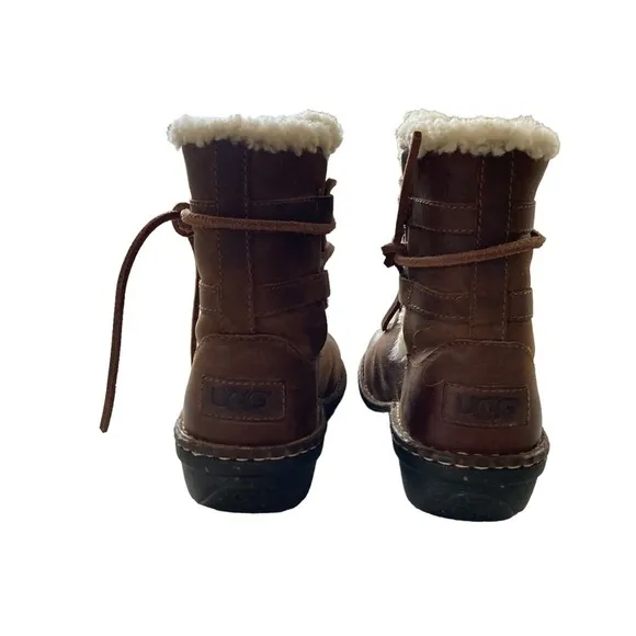 UGG Brown Leather/Sheep Skin Caspia Lace- Up  boots Sz 6