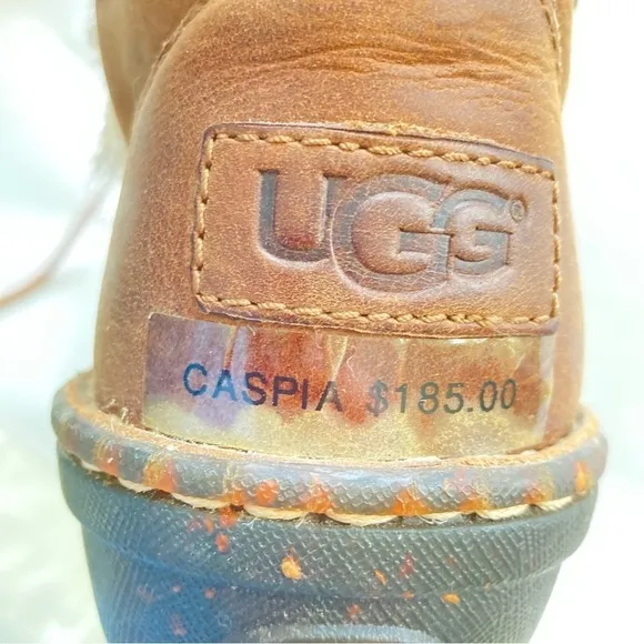 UGG Brown Leather/Sheep Skin Caspia Lace- Up  boots Sz 6