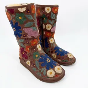 UGG Chestnut Suede Wahine Embroidered Floral Boots, Size 9 RARE Limited Edition