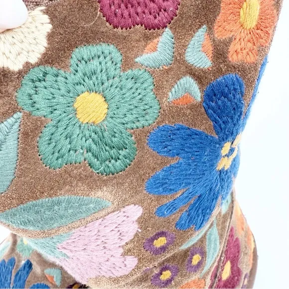 UGG Chestnut Suede Wahine Embroidered Floral Boots, Size 9 RARE Limited Edition