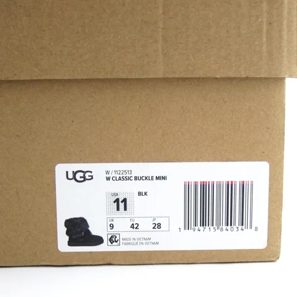 UGG Classic Buckle Mini Black Faux Fur Suede Ankle Boots Short Booties Womens 11