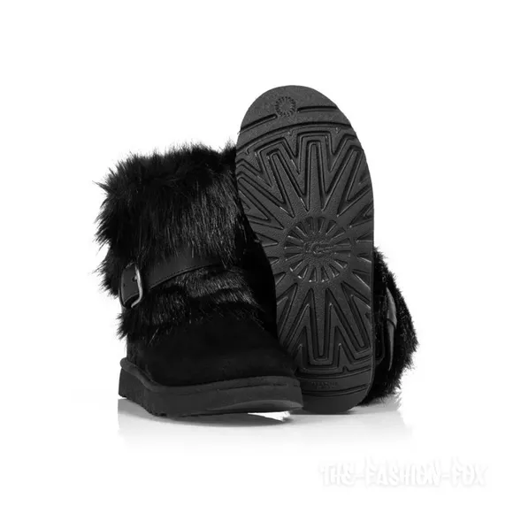 UGG Classic Buckle Mini Black Faux Fur Suede Ankle Boots Short Booties Womens 11