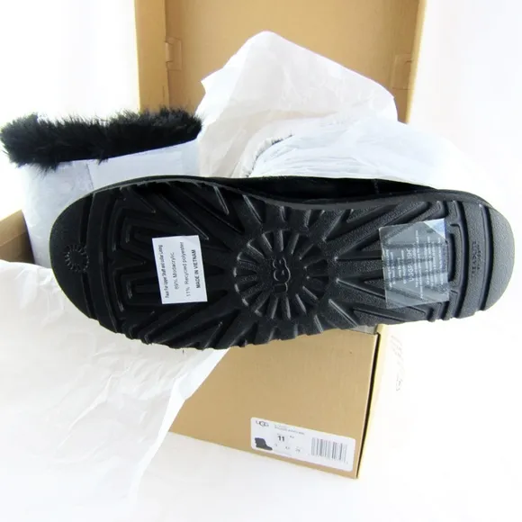 UGG Classic Buckle Mini Black Faux Fur Suede Ankle Boots Short Booties Womens 11