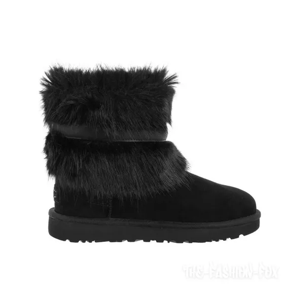 UGG Classic Buckle Mini Black Faux Fur Suede Ankle Boots Short Booties Womens 11