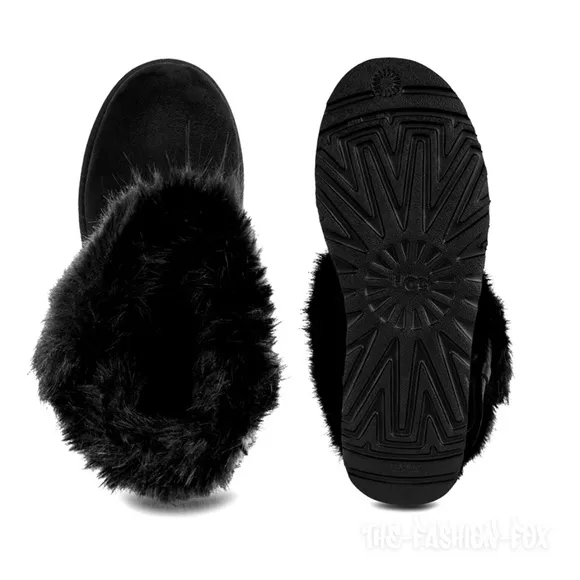 UGG Classic Buckle Mini Black Faux Fur Suede Ankle Boots Short Booties Womens 11