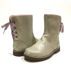 UGG CORENE METALLIC SATIN LACE BOOT -SOFT GOLD SUEDE -YOUTH US 5 -NEW