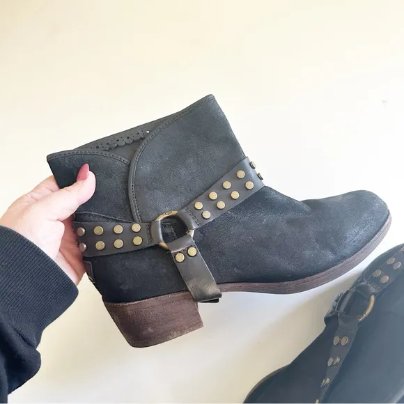 UGG Darling Black Leather Studded Harness Ankle Boots 9.5