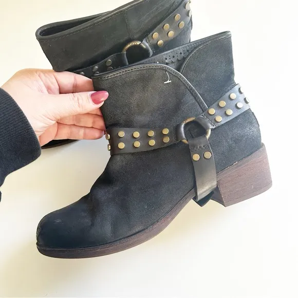 UGG Darling Black Leather Studded Harness Ankle Boots 9.5