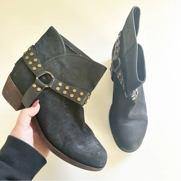 UGG Darling Black Leather Studded Harness Ankle Boots 9.5