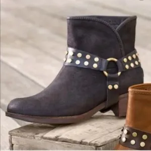 UGG Darling Black Leather Studded Harness Ankle Boots 9.5