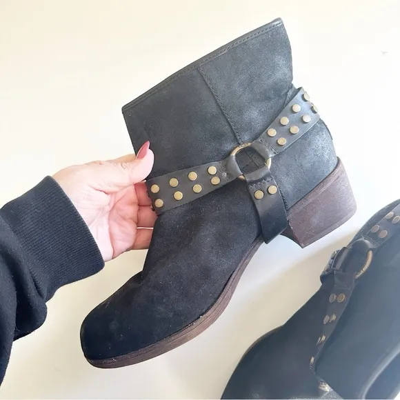 UGG Darling Black Leather Studded Harness Ankle Boots 9.5