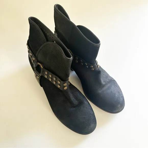 UGG Darling Black Leather Studded Harness Ankle Boots 9.5