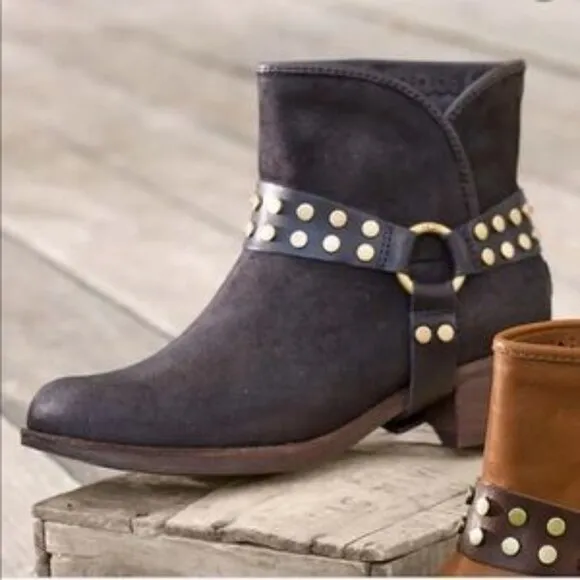 UGG Darling Black Leather Studded Harness Ankle Boots 9.5