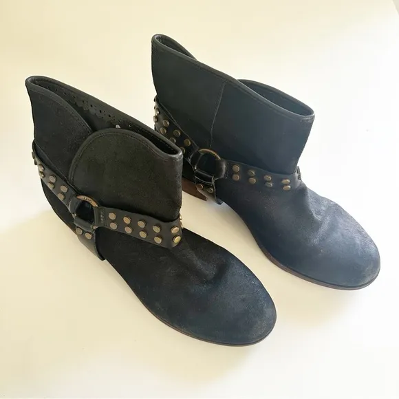 UGG Darling Black Leather Studded Harness Ankle Boots 9.5