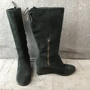 UGG Dawna Women's Black Suede Waterproof  Wedge Boots Sz 8.5 Tall Side Zipper