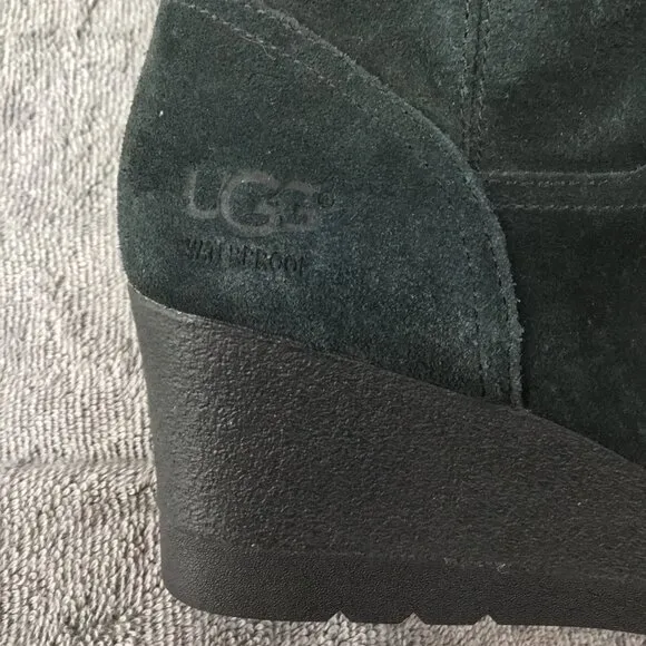 UGG Dawna Women's Black Suede Waterproof  Wedge Boots Sz 8.5 Tall Side Zipper