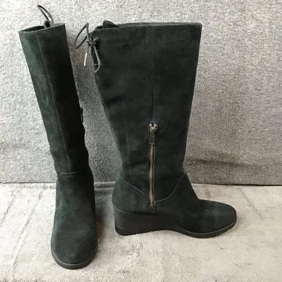 UGG Dawna Women's Black Suede Waterproof  Wedge Boots Sz 8.5 Tall Side Zipper