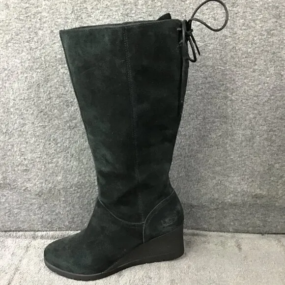 UGG Dawna Women's Black Suede Waterproof  Wedge Boots Sz 8.5 Tall Side Zipper