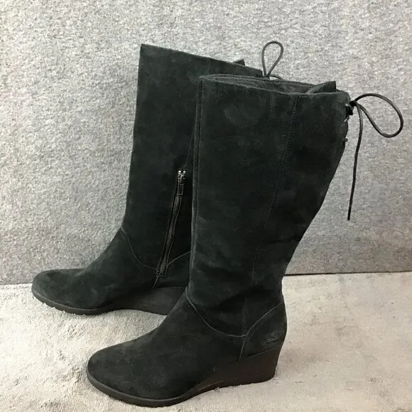 UGG Dawna Women's Black Suede Waterproof  Wedge Boots Sz 8.5 Tall Side Zipper