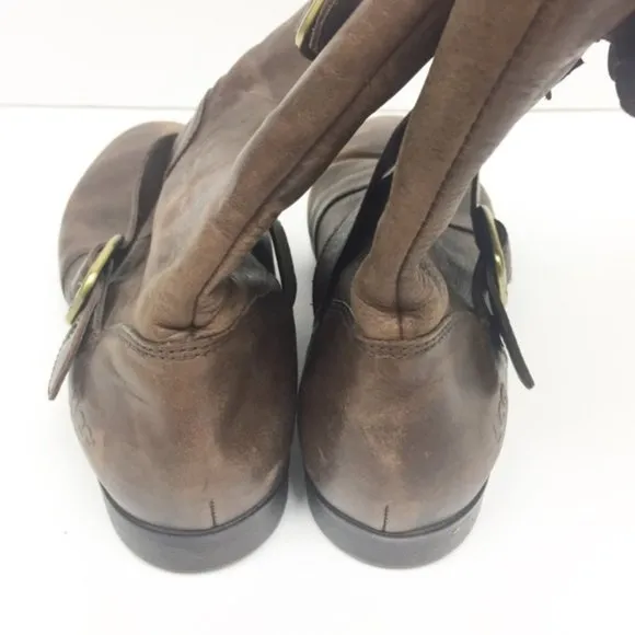 Ugg | Distressed Brown Leather Buckle Moto Boot