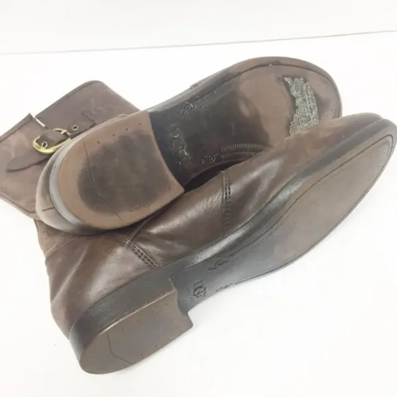 Ugg | Distressed Brown Leather Buckle Moto Boot