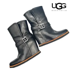 Ugg Ellecia Leather Wedge Boot Size 6