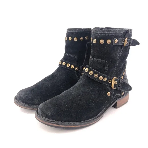 UGG Fabrizia Studs Black Suede Moto Ankle Boots 9