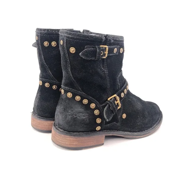 UGG Fabrizia Studs Black Suede Moto Ankle Boots 9