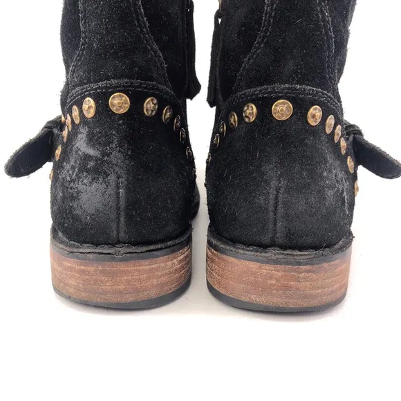 UGG Fabrizia Studs Black Suede Moto Ankle Boots 9