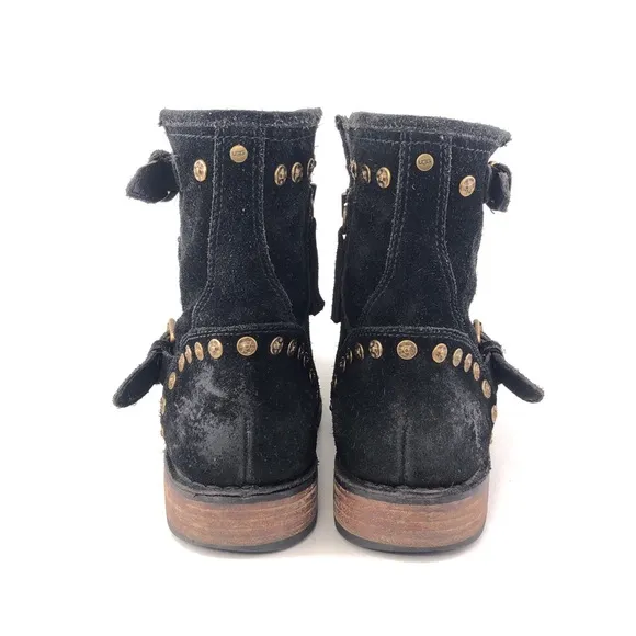 UGG Fabrizia Studs Black Suede Moto Ankle Boots 9