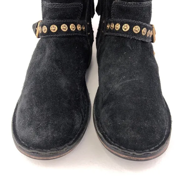 UGG Fabrizia Studs Black Suede Moto Ankle Boots 9