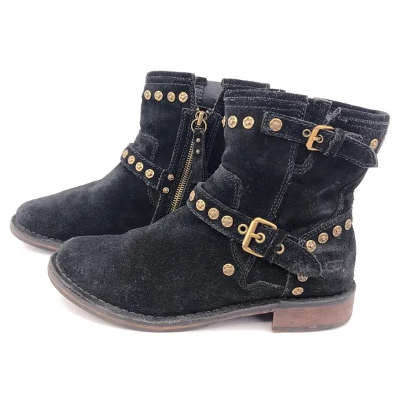 UGG Fabrizia Studs Suede Moto Ankle Boots 6.5