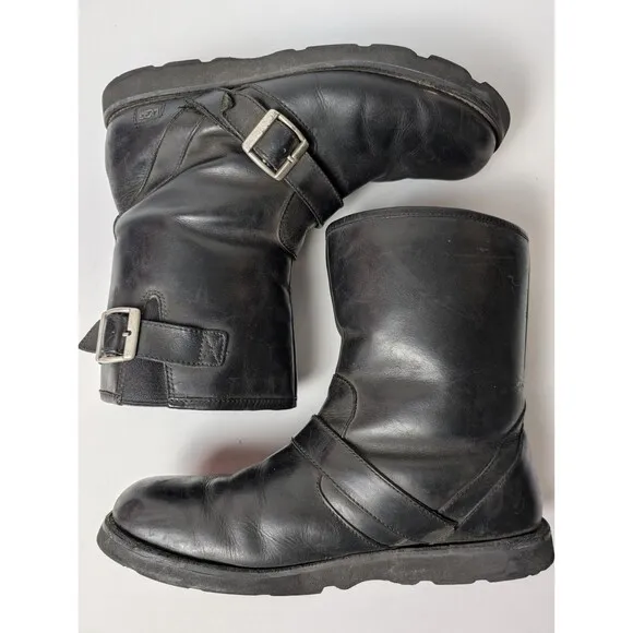 Ugg Gallatin Boots Mens Size 11.5 Black Motorcycle Biker Moto Buckle Straps
